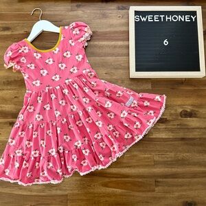 SweetHoney Girls Pink Floral Flair Dress Skyline 6 Tiered Knit Short Sleeve